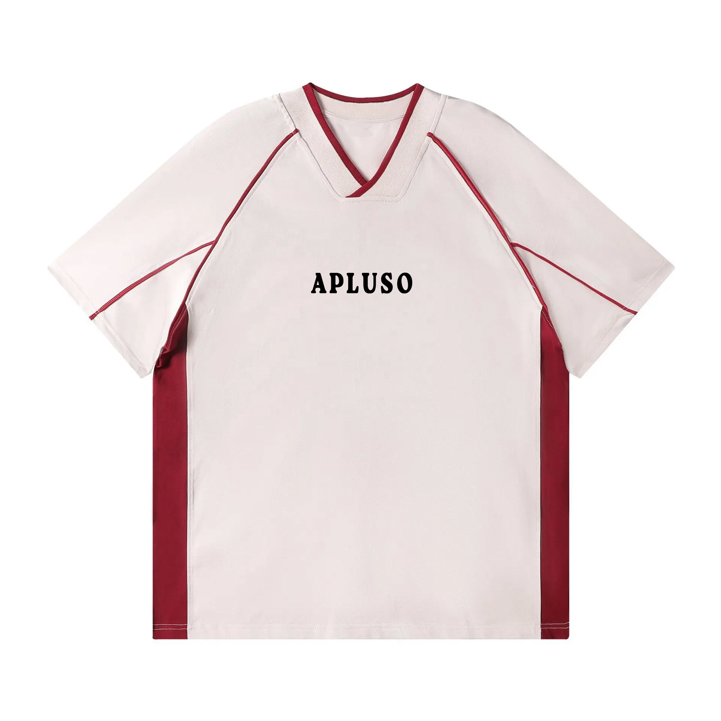 2-TONE RETRO V-NECK OVERSIZE TSHIRT (WHITE)