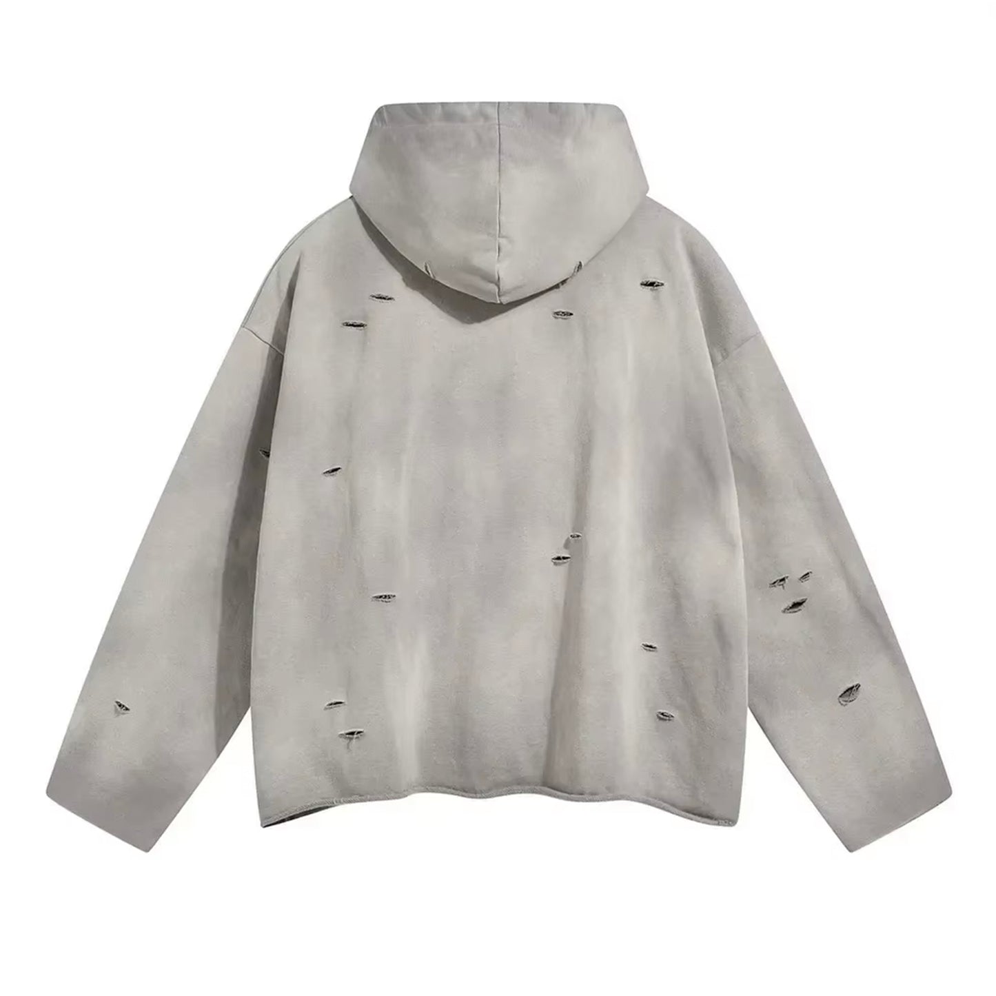 DISTRESSED CROPPED HOODED PULLLOVER