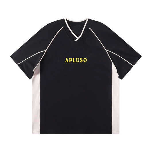 2-TONE RETRO V-NECK OVERSIZE TSHIRT (BLACK)