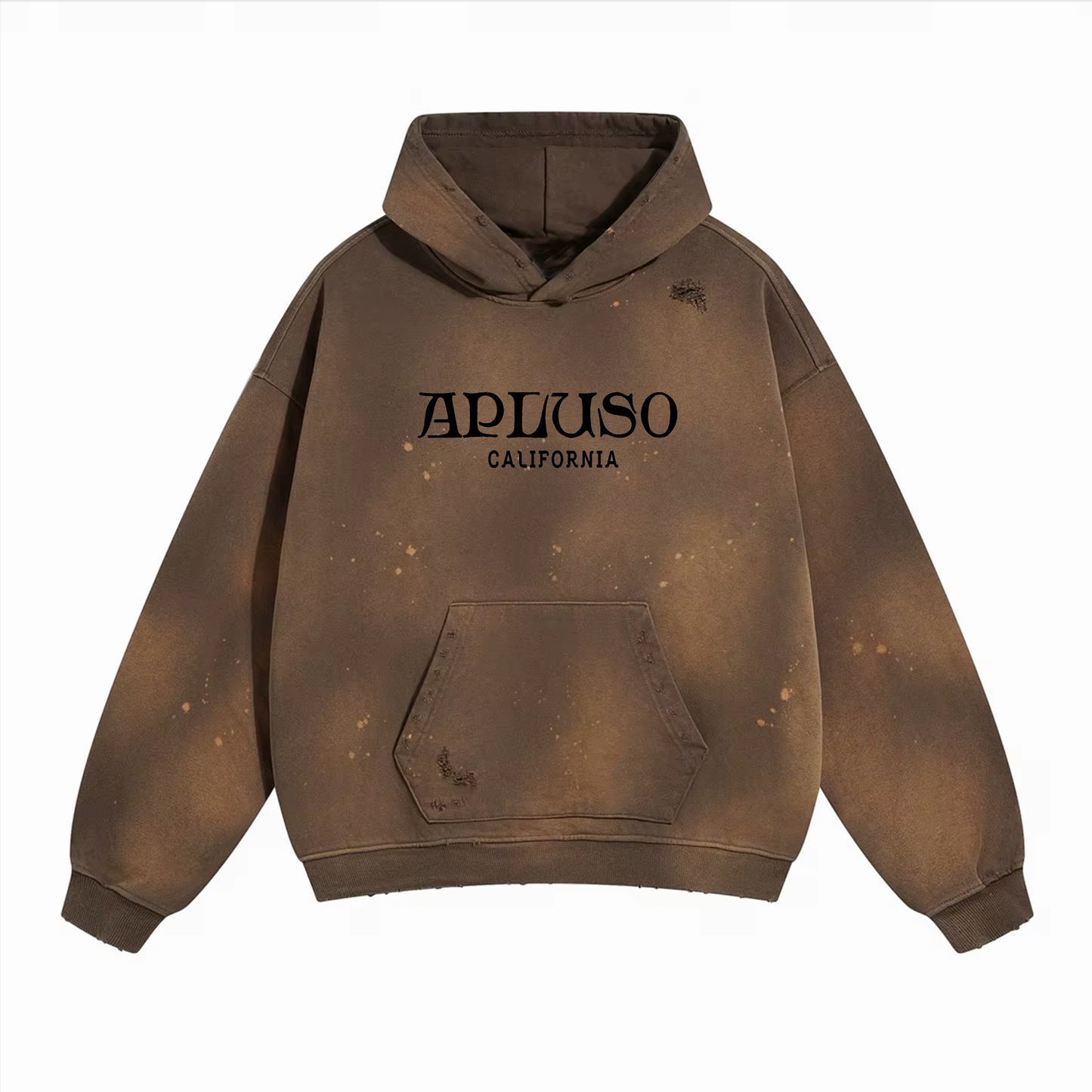 DISTRESSED DYED PULLOVER HOODIE - COFFEE