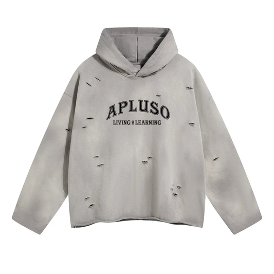 DISTRESSED CROPPED HOODED PULLLOVER