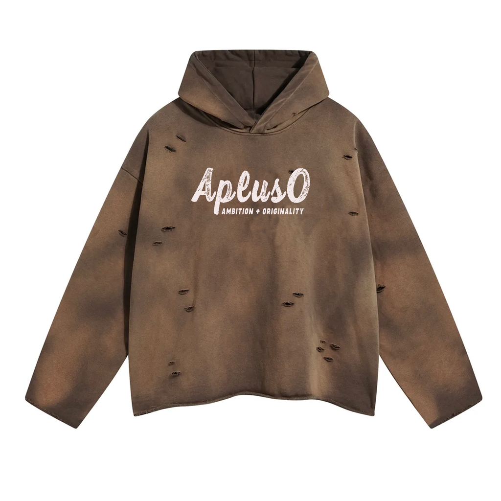 DISTRESSED CROPPED HOODED PULLOVER
