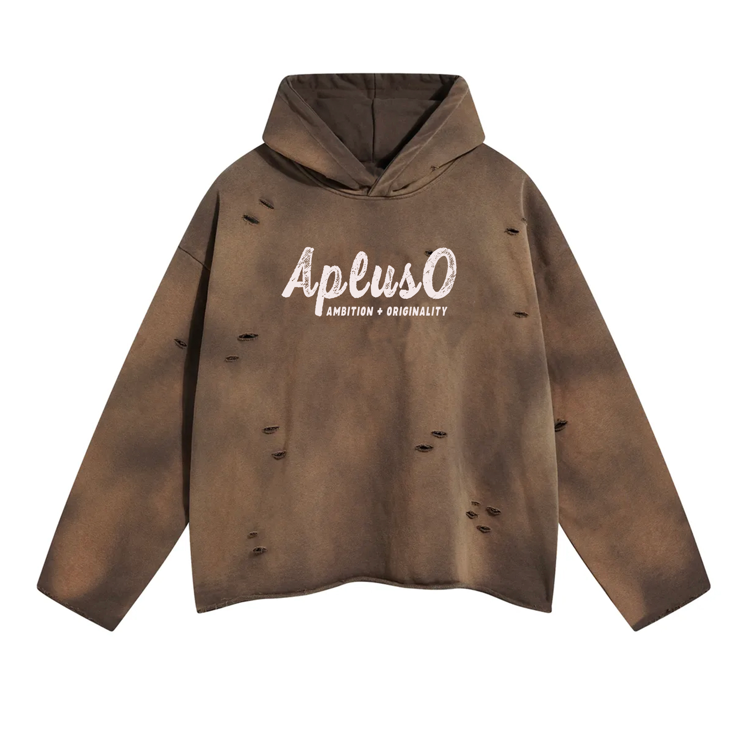 DISTRESSED CROPPED HOODED PULLOVER