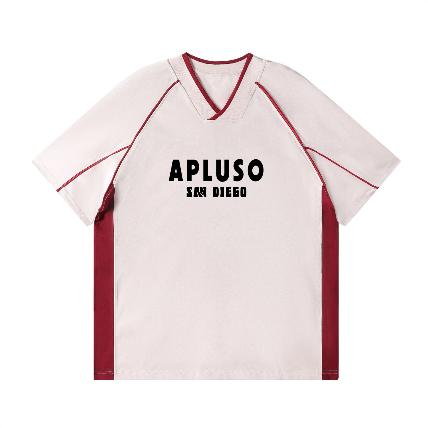 2-TONE RETRO V-NECK OVERSIZE TSHIRT (WHITE)