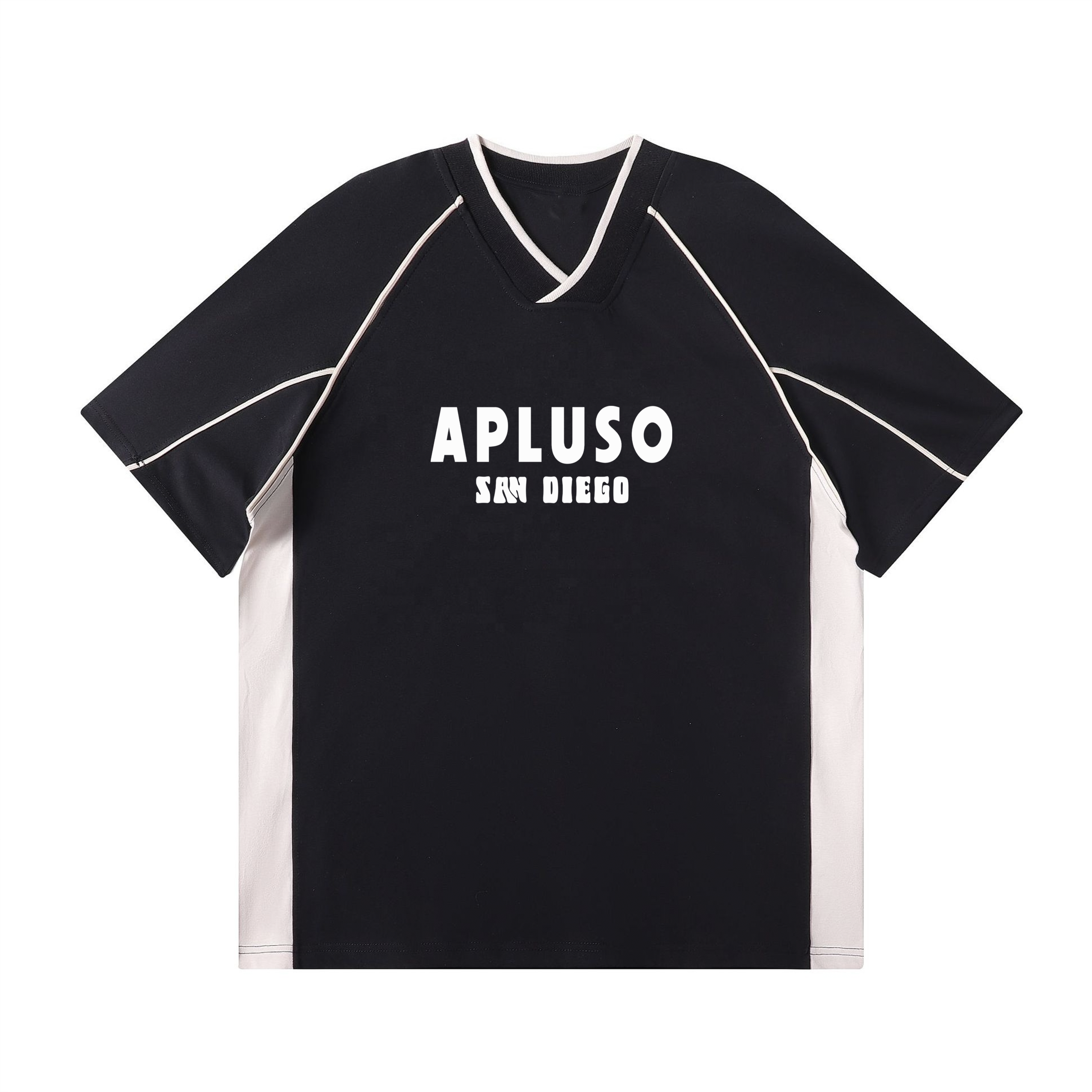 2-TONE RETRO V-NECK OVERSIZE TSHIRT (BLACK)