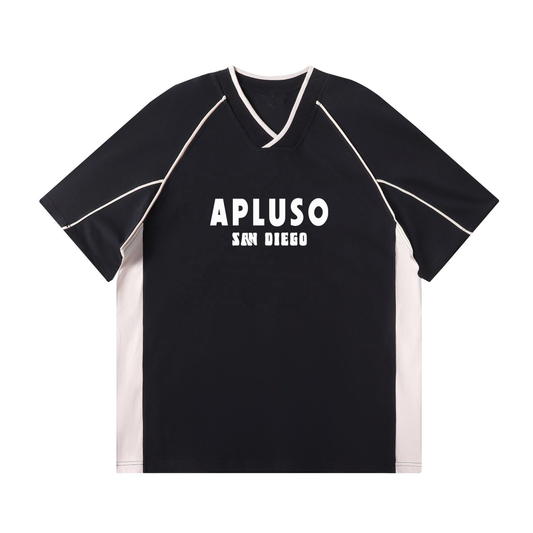 2-TONE RETRO V-NECK OVERSIZE TSHIRT (BLACK)