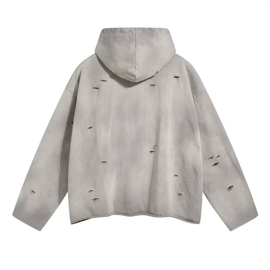 Boxy Cropped and Distressed Pullover Hoodie
