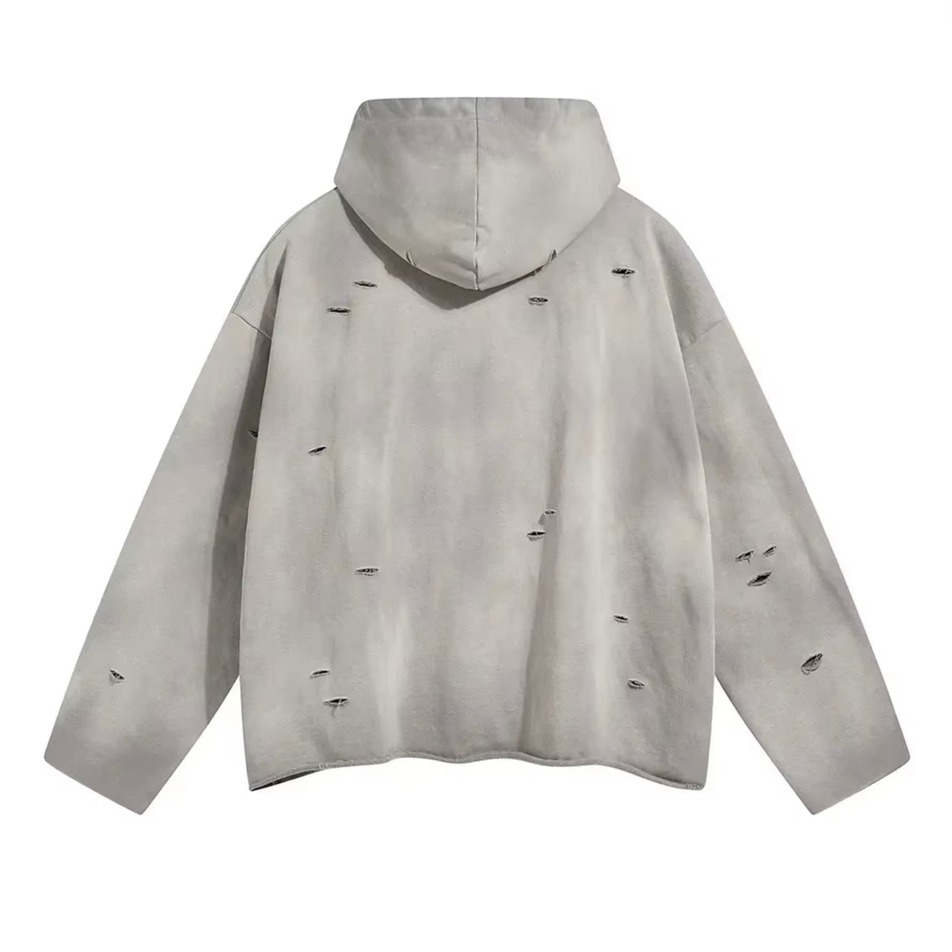 Boxy Cropped and Distressed Pullover Hoodie