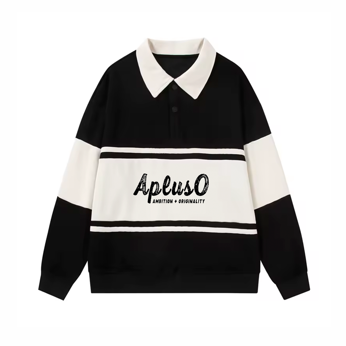 APLUSO STRIPED POLO SWEATSHIRT - BLACK