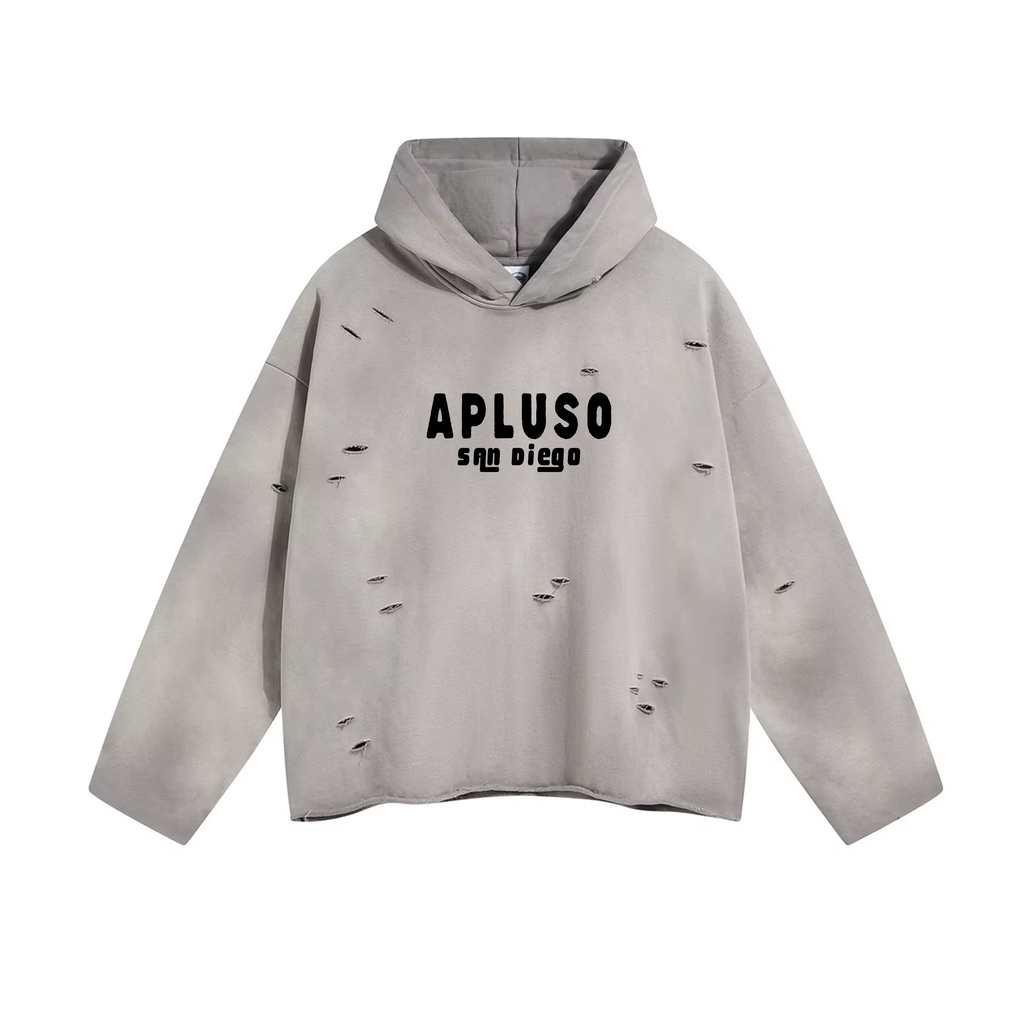 Boxy Cropped and Distressed Pullover Hoodie