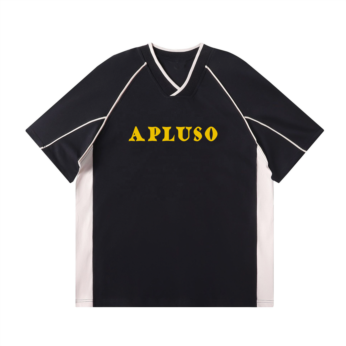 AplusO Puff Print 2-TONE RETRO V-NECK OVERSIZE TSHIRT