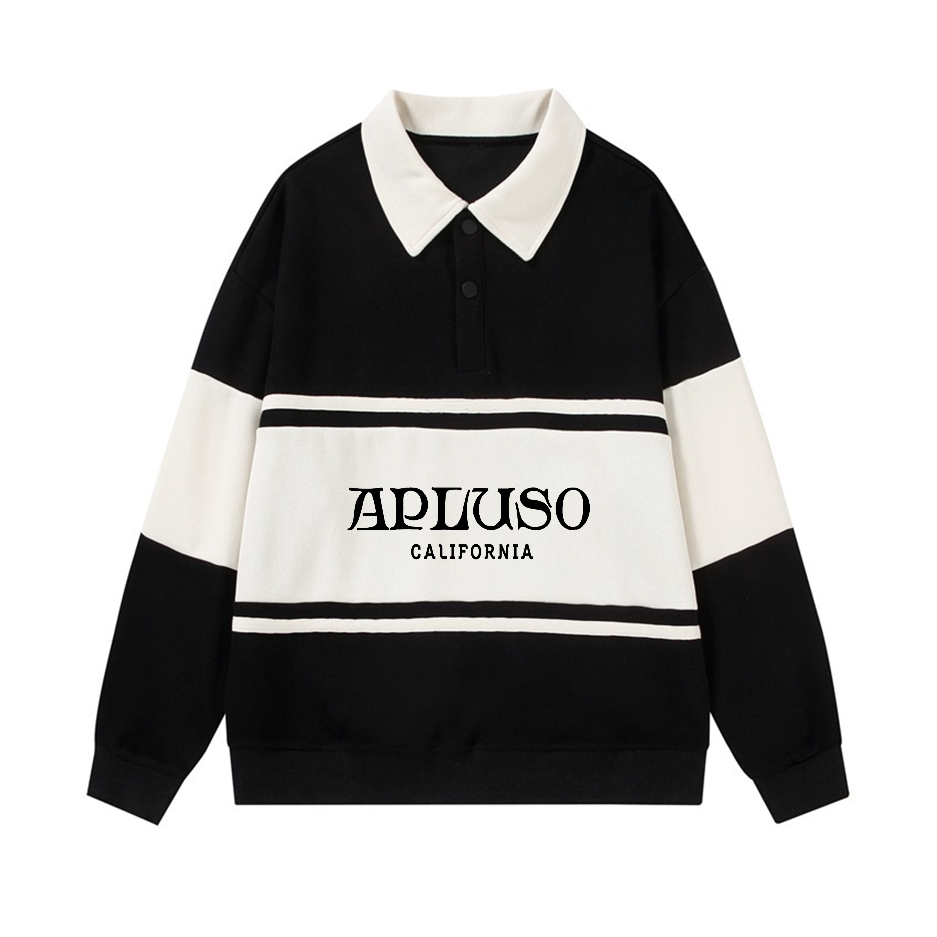 APLUSO STRIPED POLO SWEATSHIRT - BLACK