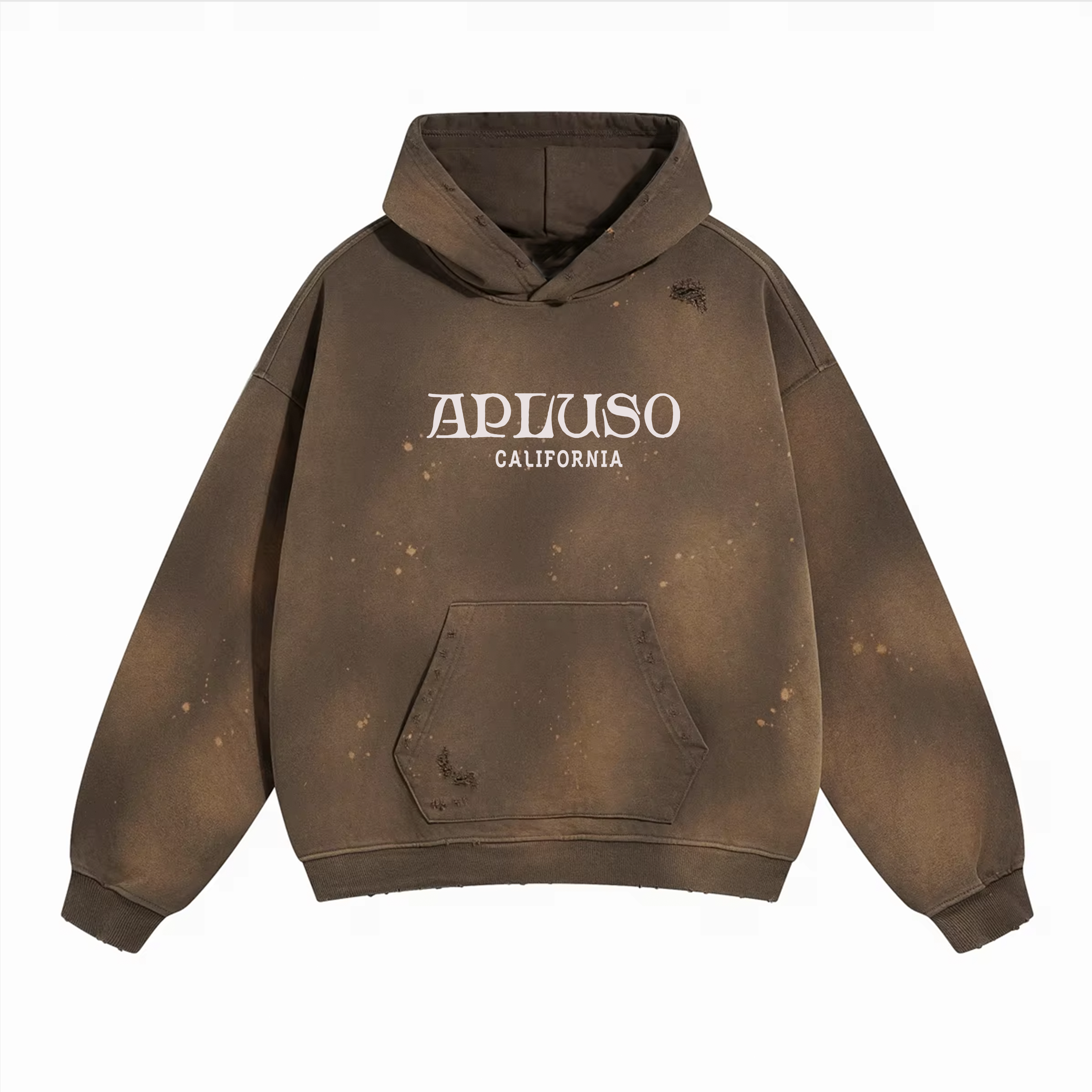 DISTRESSED DYED PULLOVER HOODIE - COFFEE