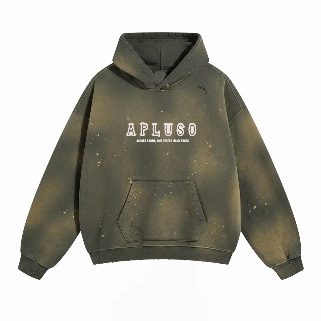 DISTRESSED DYED PULLOVER HOODIE