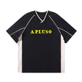 AplusO Puff Print 2-TONE RETRO V-NECK OVERSIZE TSHIRT