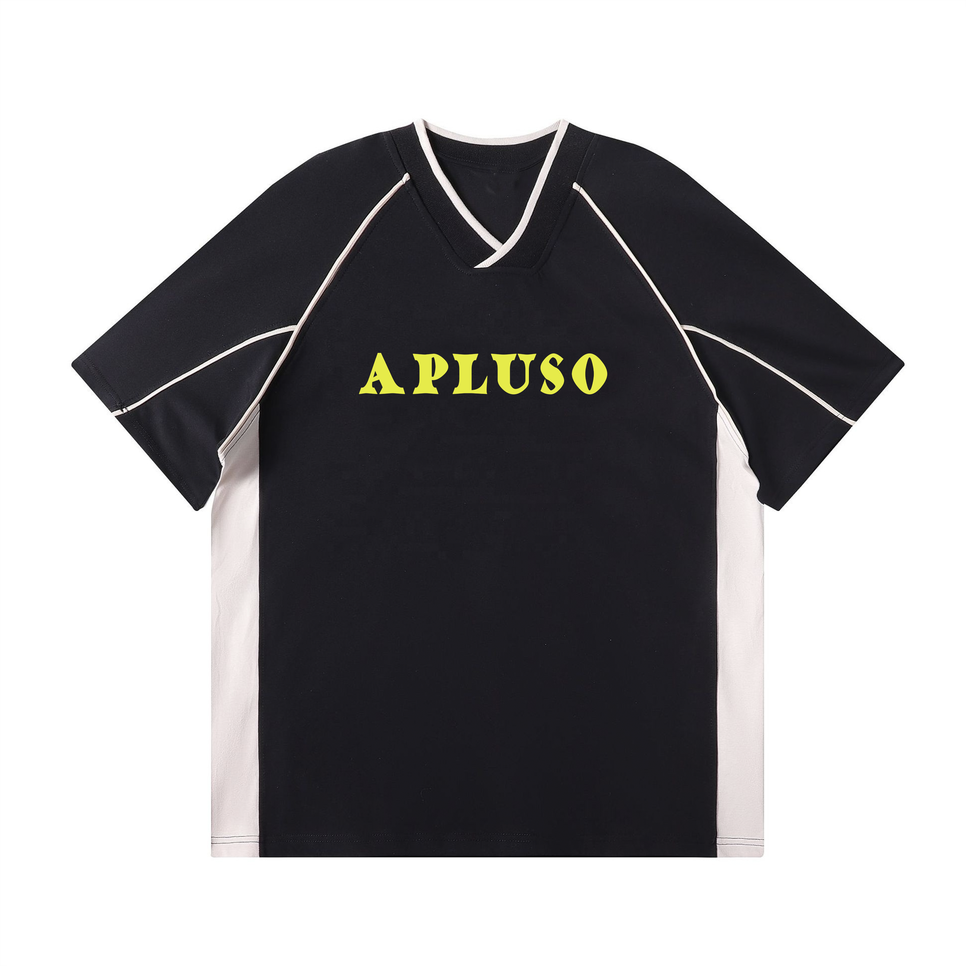 AplusO Puff Print 2-TONE RETRO V-NECK OVERSIZE TSHIRT