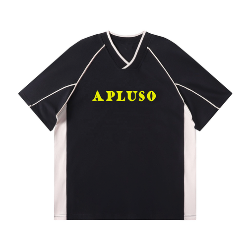 AplusO Puff Print 2-TONE RETRO V-NECK OVERSIZE TSHIRT