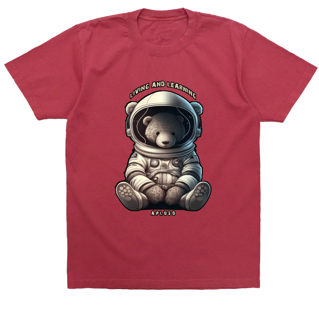 LIVING AND LEARNING ASTRONAUT BEAR  - WASHED RED TEE
