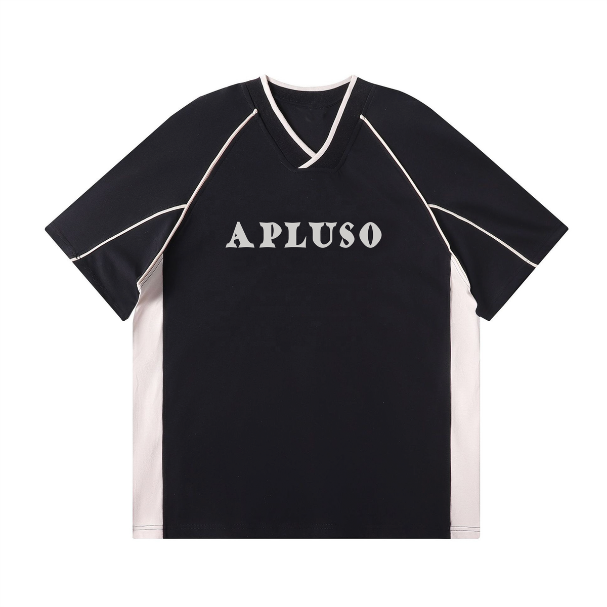 AplusO Puff Print 2-TONE RETRO V-NECK OVERSIZE TSHIRT