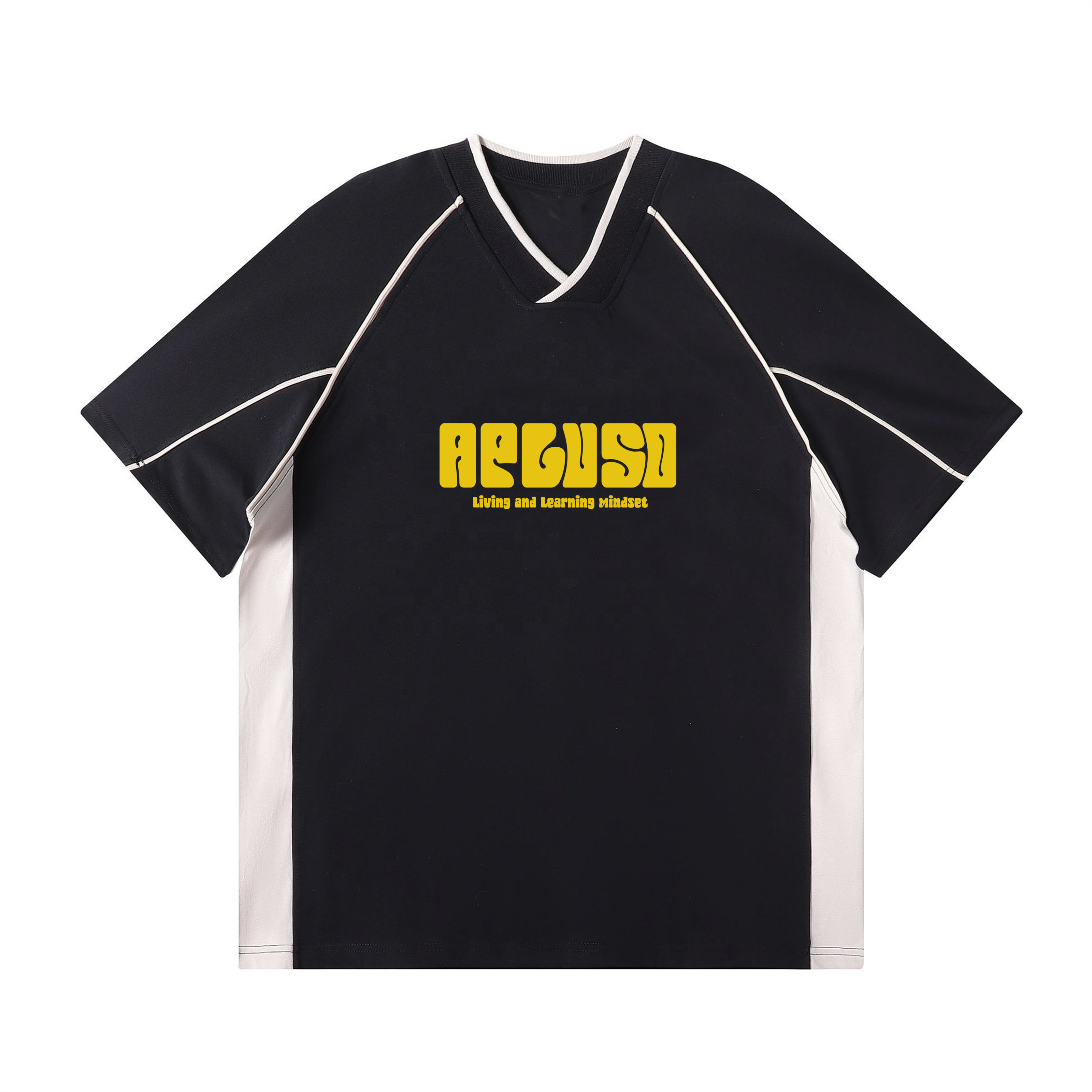 AplusO Puff Print 2-TONE RETRO V-NECK OVERSIZE TSHIRT (Copy)